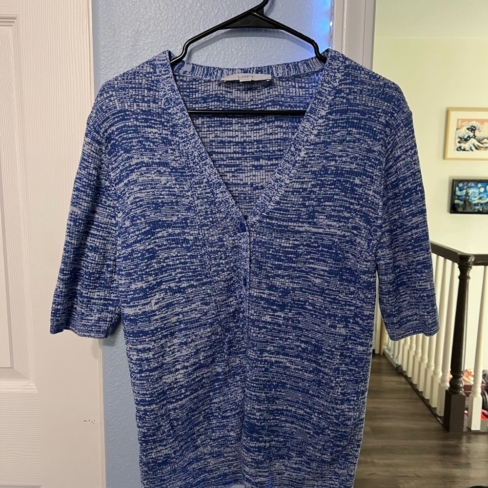 LOFT Blue and White Patterned Sweater